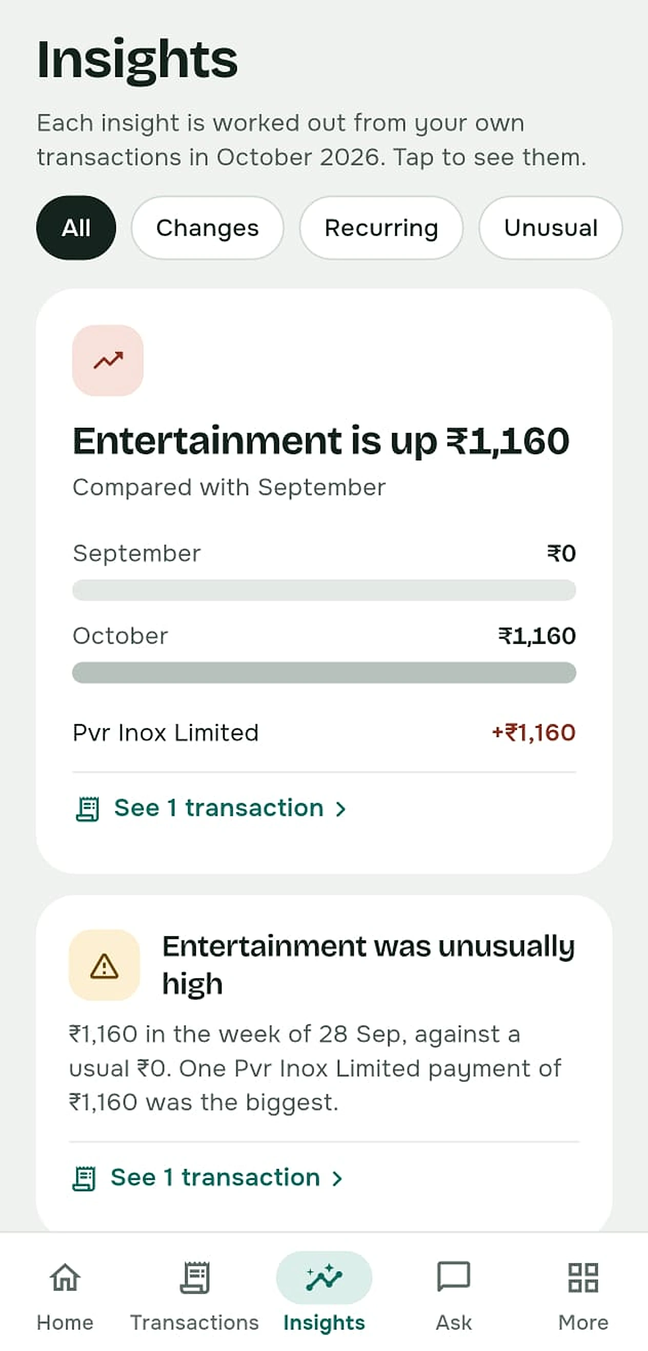 Insights showing what changed versus last month